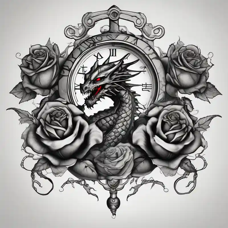 realistic style Fishing Tattoo Ideas in 2025 about Dark cancer zodiac sign tattoo with dragon and clock and roses on background fishing tattoos